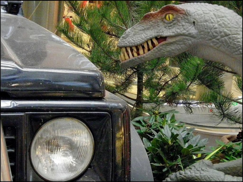 Z wystawy dinozaurów w Galerii Krakowskiej...nie obeszło się bez ataku dinozaurów na samochody...