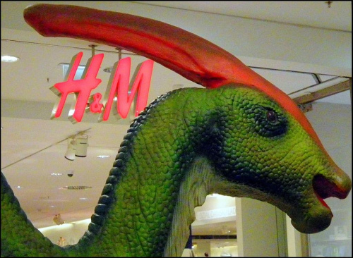 Z wystawy dinozaurów w Galerii Krakowskiej...nieustannie popisywał się tym swoim czerwonym grzebieniem...