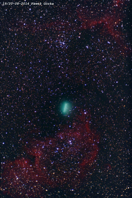 Droga komety na tle gwiazd w czasie 1 godz.