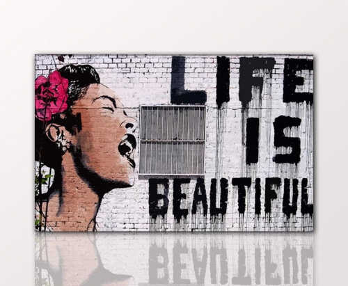 Banksy-Life is Beautiful - 90x60cm Leinwand Kunstdruck Graffiti dzial reprodukcja czyli wydruk cena 39,99 euro wys 0e prosze na jednej aukcji wystawic 2szt