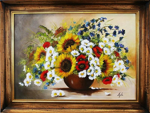 Tytul : Sonnenblumen - Ölgemälde handgemalt Rahmen Sygniert 84x63cm, G02167
149 euro, wys - 0 euro. #kwiaty