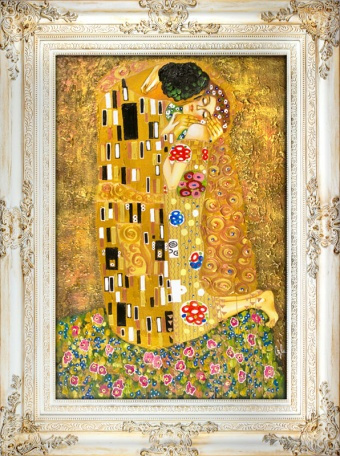 Gustav Klimt-Der Kuss-117x87 Ölgemälde Handgemalt Leinwand Silber Rahmen Sygniert, cena 279e
